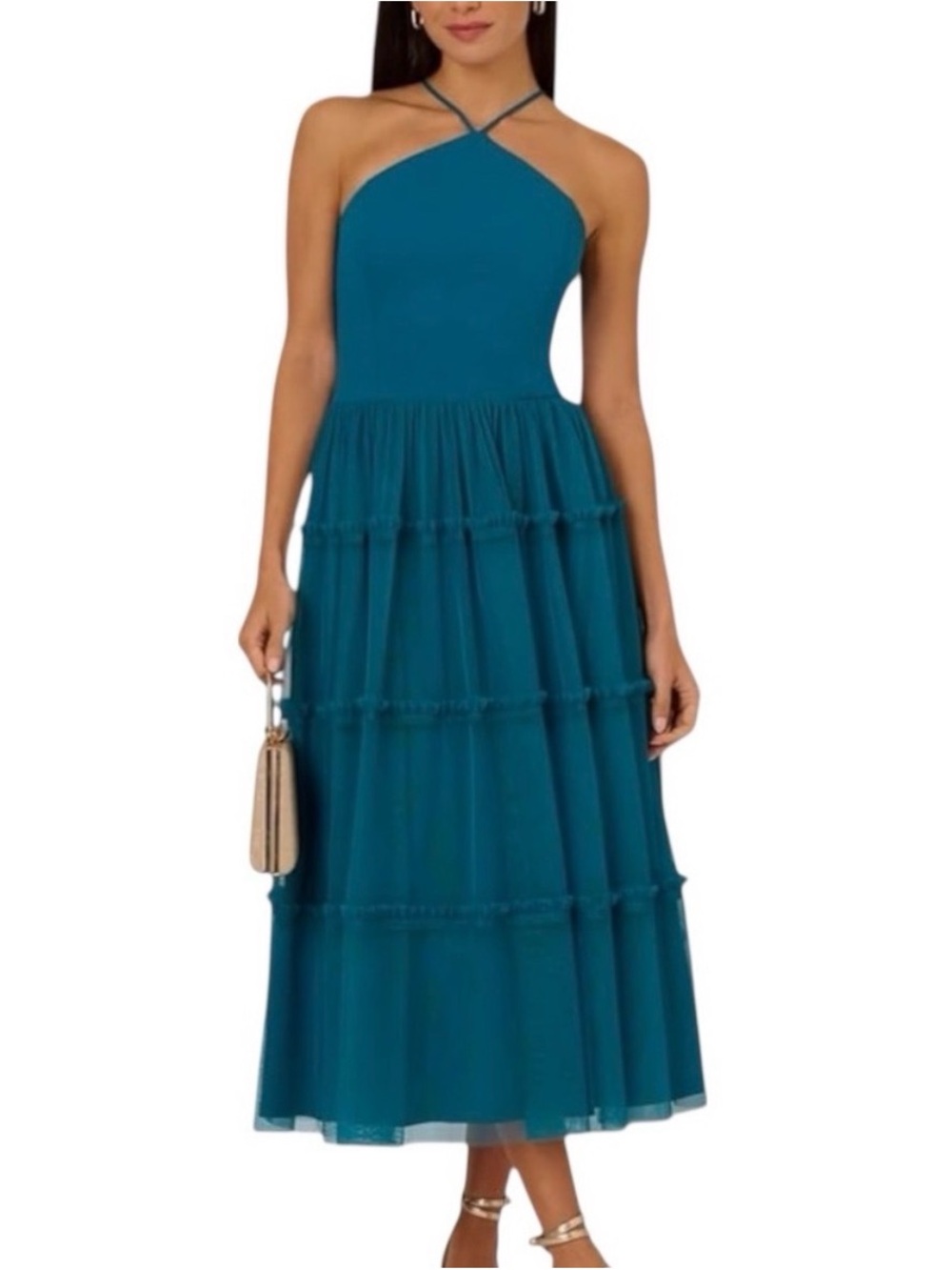 Adriana Papell Tulle Halter Dress